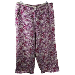 𝅺Valerie Stevens Linen Tan Pink Multicolored High Rise Flare Leg Cropped Pant